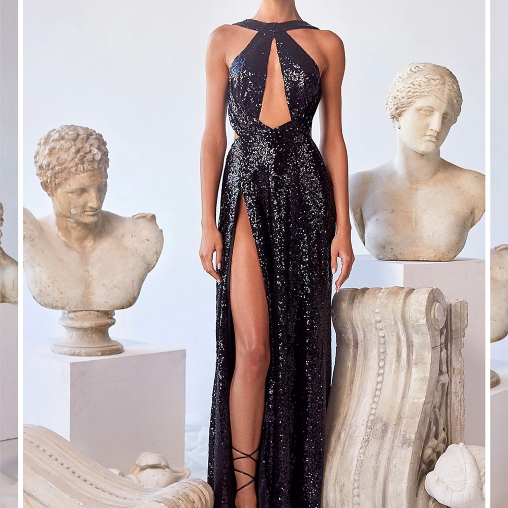 Black sequin gown with slit NWT